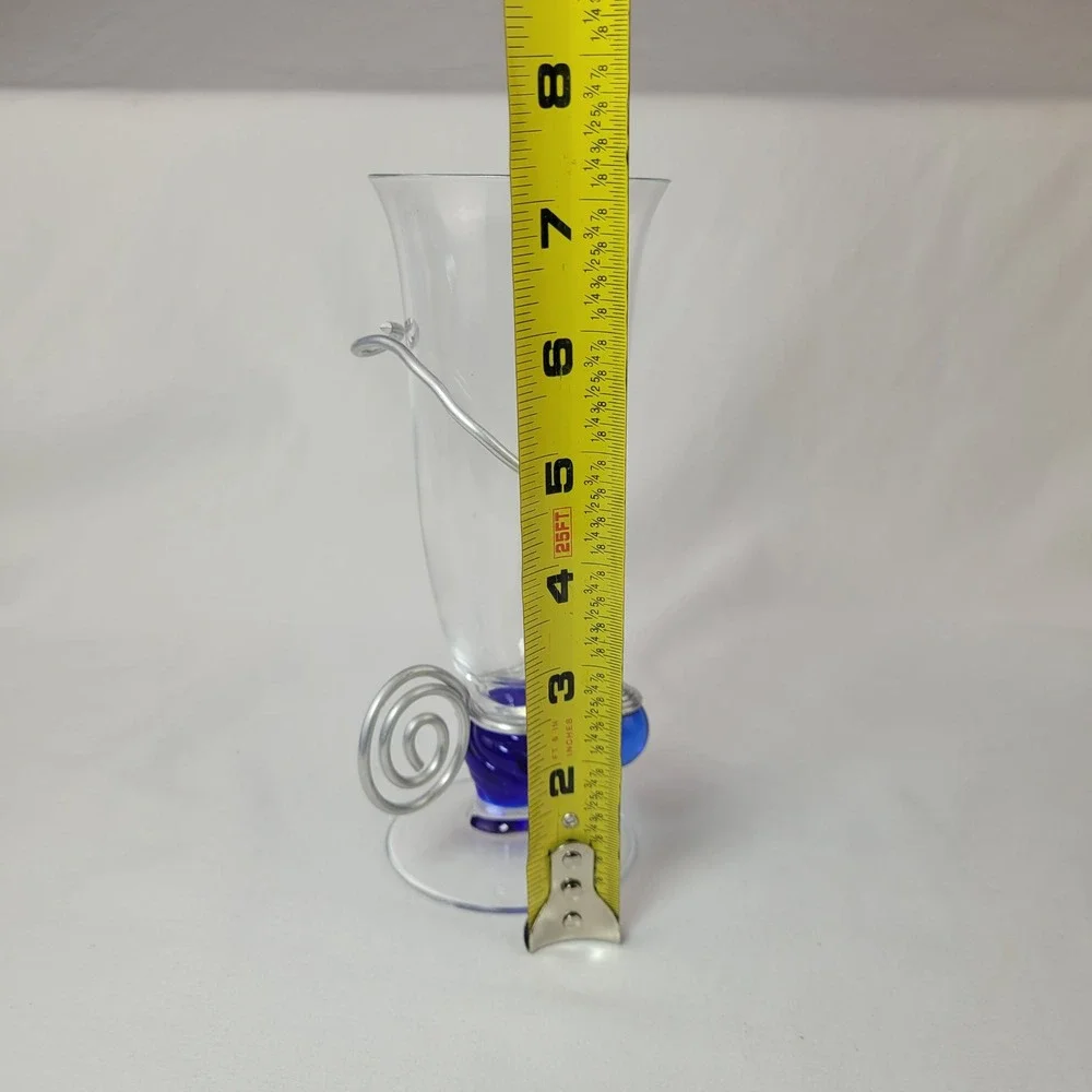 Art Glass Vase Cobalt Blue Twisted Stem Silver Wire Wrap Spiral